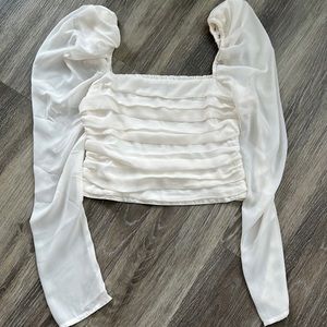 Abercrombie & Fitch long sleeve puff shoulder top size small color is off white